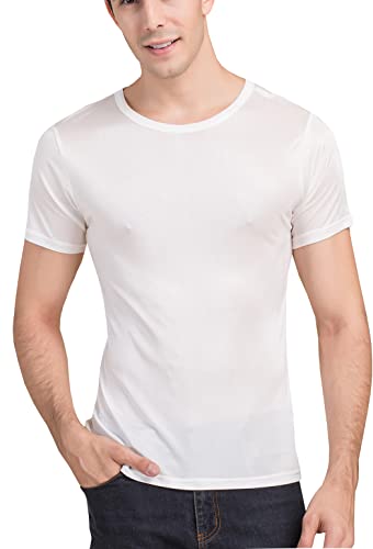 METWAY Mens Mulberry Silk T Shirt/Casual Short Sleeve Crew Neck Silk TEE Shirts/Super Soft and Breathable Workout Shirts