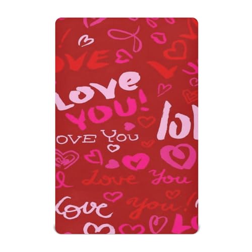 Moudou Valentine's Day Love Heart Playard Sheet for Boy Girls, Soft Breathable Fitted Toddler Sheet for Standard Playard Bed Mattress, 39 x 27 x 5 Inch