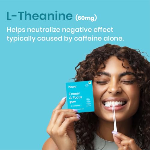 NeuroGum Energy Caffeine Gum (9 Pieces) - Sugar Free with L-theanine + Natural Caffeine + Vitamin B12 & B6 - Energy & Focus Supplement for Women & Men, Peppermint Flavor | (Pack of 5, Peppermint)