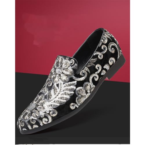 Mens Fashion Embroidered Sequins Dress Loafers Luxury Slip-on Velvet Smoking Slippers Plus Size Party Dancing Wedding Business Shoes3