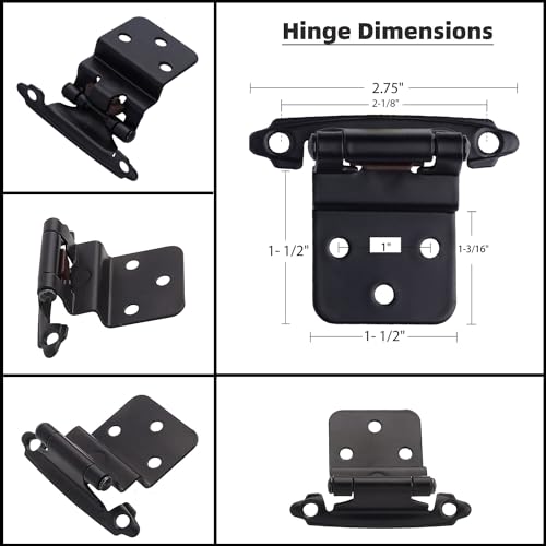 DecoBasics 3/8" Inset Cabinet Hinges Black (25 Pair -50 Pcs) Offset Self Closing Matte Black Cabinet Hinges for Kitchen Cabinets w/Bumpers & Upgraded Screws - Image 3