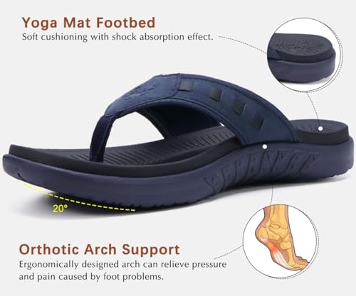 Image of KuaiLu Mens Sport Flip Flops Comfort Orthotic Thong Sandals with Plantar Fasciitis Arch Support Outdoor Summer Beach Size 7~15