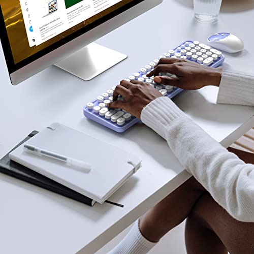 Mofii Wireless Keyboard And Mouse Combo, Computer Full Size 2.4G Plug And Play Wireless Typewriter Retro Round Keyboard And Mouse Set For Windows, Computer, Desktop, Pc, Notebook - (Light Purple) #TOP5