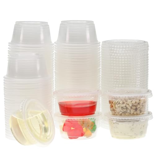 Image of Freshware Plastic Portion Cups with Lids [2 Ounce, 400 Set] Disposable Plastic Cups for Meal Prep, Salad Dressing, Jellos Shot Cup, Condiment and Dipping Sauce Cup