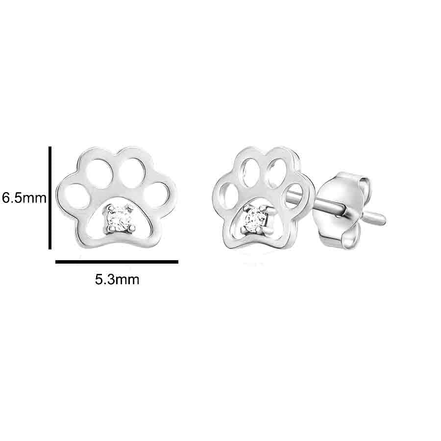 14kt Real Gold Paw Stud Earring Animal Dog-Paw, Real White Gold Studs (White Gold)2