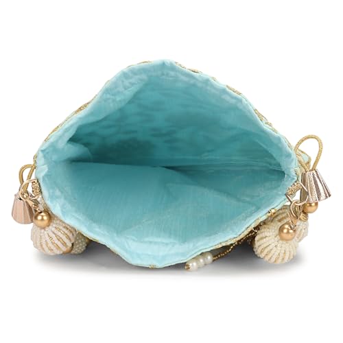 Image of LONGING TO BUY Indian Embroidered Pearl Potli Bag For Women, Sequence Design with Tassel, Wedding Potli Bags