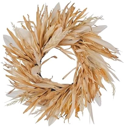 Fall Corn Husk & Wheat Wreath for Front Door 24 Inch, Farmhouse S...