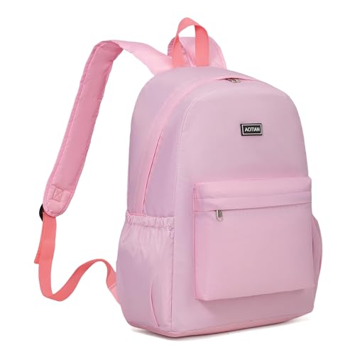 Image of AOTIAN Durable 17-Inch Water-Resistant Nylon Backpack - Lightweight Daypack for Men & Women, Perfect for Travel, Camping & Outdoor Adventures, Pink