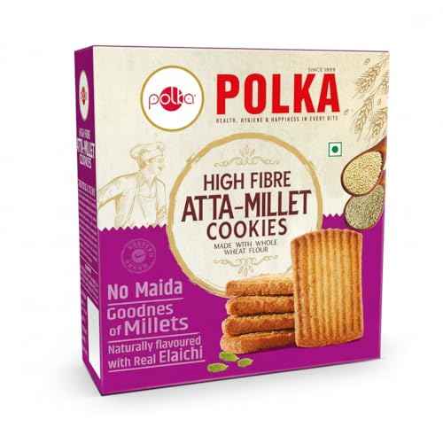 POLKA Millet Atta Biscuits - 100% Wheat, No Maida | Elaichi Flavour High Fiber I Handmade Cookies | Healthy Snacks For Adults and Kids | Tasty & Wholesome Tea Time Snack