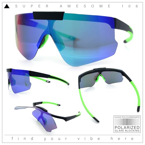 Image of SA106 Polarized Mens Flip Up Rimless Oversized Shield Plastic Sport Sunglasses