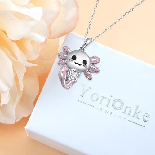 Image of Axolotl Necklace 925 Sterling Silver Axolotl Pendant Cute Animal Jewelry Gift for Women