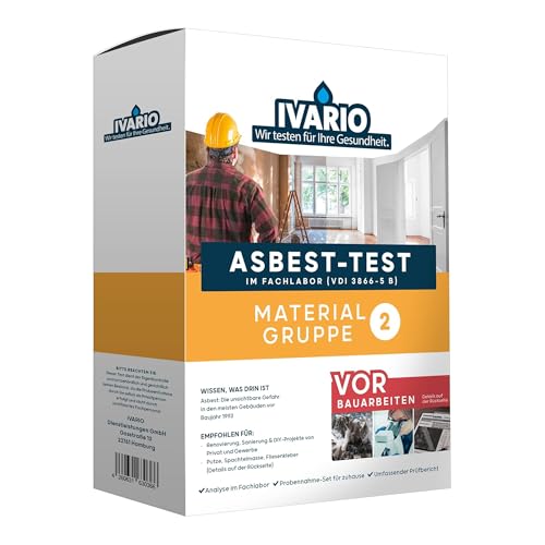 IVARIO Asbest-Test für Dachpappe Fugenmasse Farbe Ausgleichsmasse Fliesenkleber Gussasphalt Kieselgur Mörtel Putz uvm. - auch zum Testen von Spielsand auf Asbest/Materialgruppe 2