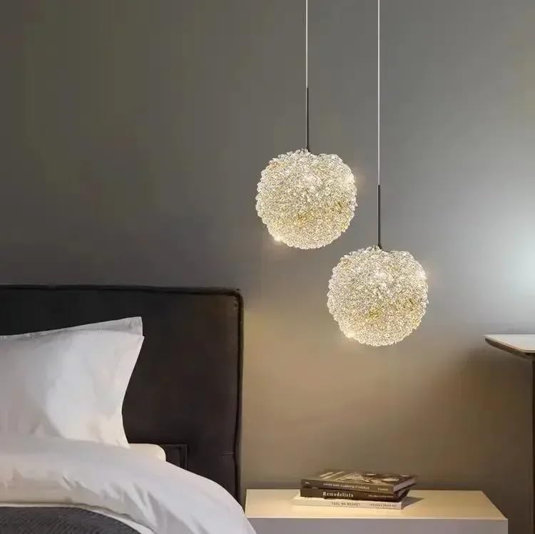 Lampe en cristal ronde 2 têtes suspension de luxe avec ligne longue