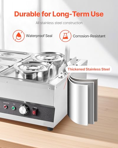 Image of VEVOR Electric Soup Warmer, Two 6.34QT Pots & Six 1 /3 Pans, Stainless Steel Commercial Food Warmer with 86~185F Adjustable Temp, 1500W Bain Marie with Cover, Soup Station for Restaurant, Buffet