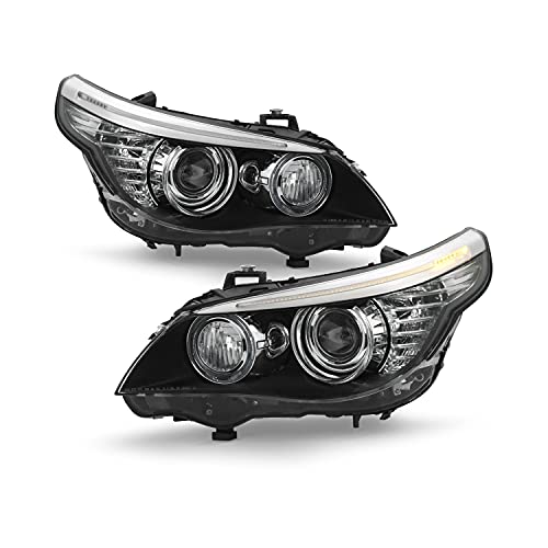 AKKON - Fit 2008-2010 BMW E60 E61 528/535/550/M5 OE LED Rim Projector Pair Headlights w/Auto Adjust