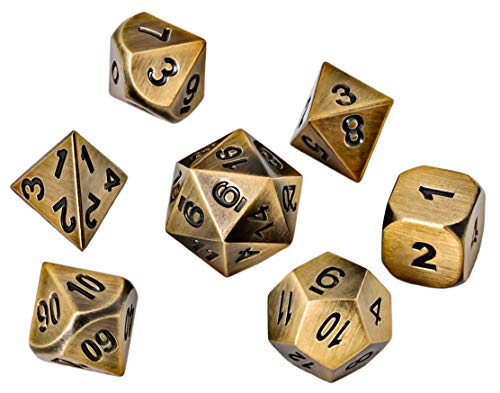 Blacksmith Craft Dice DND Dice Set 7 PCS - Metal Dungeons and Dragons Polyhedral Dice Set with D&D Dice Bag for RPG Gaming - Includes D20 - Blacksmith Craft Dice (Glimmering Gold)