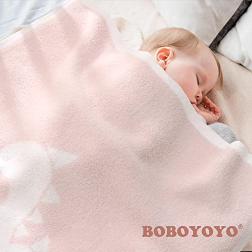 Image of BOBOYOYO Plush Baby Blankets for Girls Boys Newborn Soft Fuzzy Warm Swaddle Receiving Blanket Heart Animal Print Toddler Blanker for Crib Stroller Infant Nursery (Light Pink Dinosaur, 30 x 30 Inch)