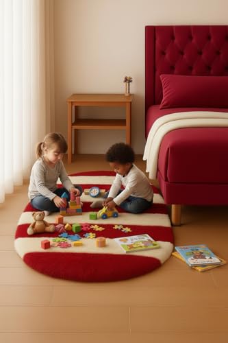 Image of Fluffy Silky Micro Fiber Polyster Carpet /Runner for Bedroom, Study Room, Playing Room, Guest Room ETC. 3x5 feet Feet, (red and Ivory new line)
