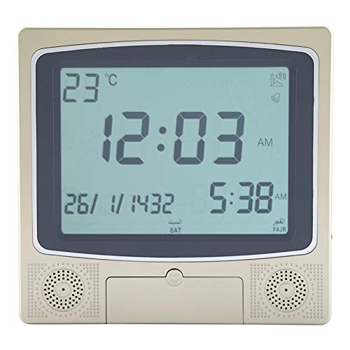 Islamic Azan Alarm Clock Automatic Muslim Mosque Digital Prayer Time Table Desk Clock Reminder Alarm with LCD Display for Home, Masjid, Ramadan Gift
