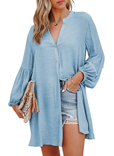 BLENCOT Damen Longbluse Button down Cover up Bikini Kleidbluse Oberteile...