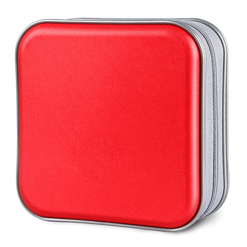 Siveit Estojo de CD/DVD com capacidade 40 compartimentos portáteis com zíper para CD carteira de plástico rígido DVDs organizador de fichário para carro em casa escritório viagem (capacidade 40, vermelho)