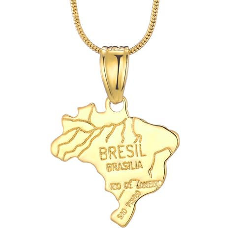 Stainless Steel Map Pendant Necklaces Map Jewelry Gold Color Items for Bridal Women Man Party Gifts Jewelry (For Brazil) [���s�A���i]