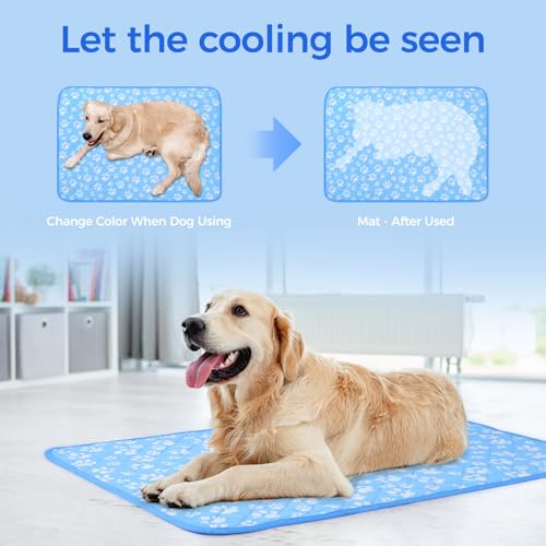 Rywell Entfärbung Kühlmatte für Hunde Katzen - 80×110cm Waschbar selbstkühlend Kälte Hundematte für unterwegs - rutschfest Wasserabsorbierend Tragbar Geruchlos Hundedecke für Haustiere Sommer - XL
