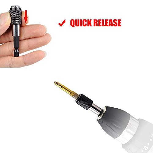 Drill Bit Extension, Universal 1/4” Hex Shank 3 PCS Quick Release Magnetic Drill Bit Holder Extension Set+105°Right Angle Screwdriver Drill Attachment Bit Extension Socket Adapter for Tight Space