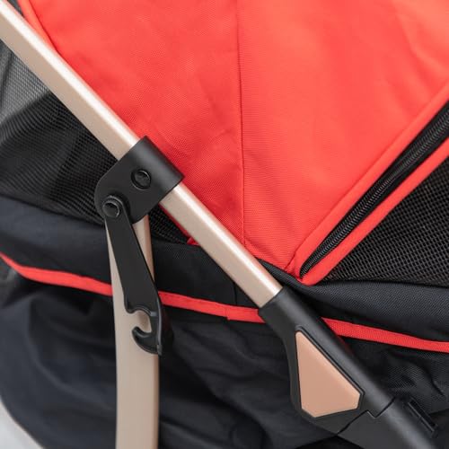 PawHut Hundewagen 2 in 1 Hundebuggy Faltbar klappbar Katzenwagen bis 10kg mit Aufbewahrungskorb, Kissen, Netzfenster, 360° drehbare Räder mit Bremse, Haustierbuggy für kleine Hunde, Rot