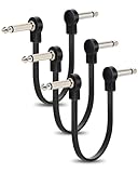 Aqdocvf 3-Pack Professional Guitar Patch Cables - 6 Inch 1/4 TS Flat Ultra-Thin Effect Guitar Pedal Patch Cables (Right-Angle, Black) for Effect Pedal Instrument Cable, Maximize Pedalboard Space