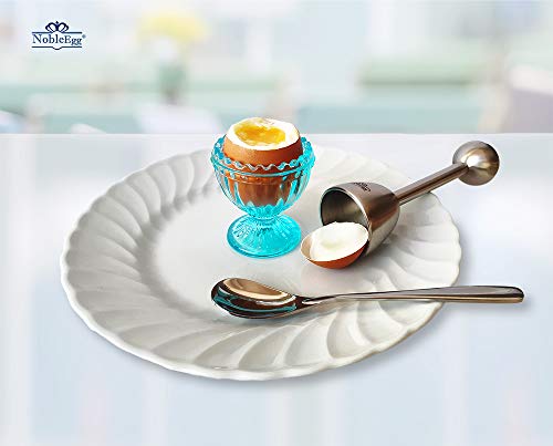 NobleEgg Egg Cups for Soft Boiled Eggs | Pink Blue Glass | 2 Egg Spoons | Set for 2 - Thumbnail 4
