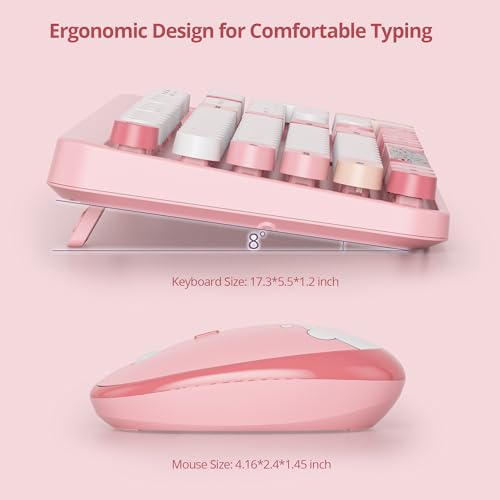 Image of Guffercty kred Gtsp Pink Typewriter Keyboard Wireless Mouse Combo, Cute Keyboard 2.4G Office Full-Sized Retro Keyboard With Round Keycaps For Laptop PC Desktops(Pink)