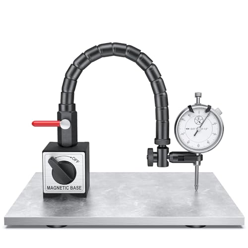 Image of HDLNKAK Dial Indicator 0-1'' with Magnetic Base, Dial Indicator Tools Set for Alignment, 0.001 inch Accuracy Measurement Tool with Flex Arm Base and Indicator Combo( White Dial Indicator)