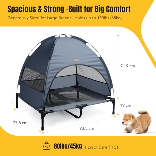 Lekespring Hundeliege Outdoor mit Dach & Erhöht Design - Atmungsaktive & wasserdichte Hundebett Outdoor, Hundeliege mit Sonnenschutz für Camping, Park & Indoor, Leicht & Tragbar, Grau