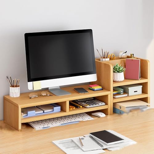 Image of VBM Monitor Riser Stand Bamboo Computer Laptop, Printer, PC with Storage Slot Adjustable Desktop Stand For Home , Office (Monitor Stand (wood) 6 Box)