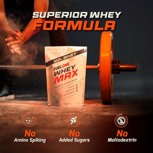 FUELONE Whey Max (Vanilla, 1kg / 2.2lbs), 27g Protein | Whey Protein Concentrate & Whey Protein Isolate