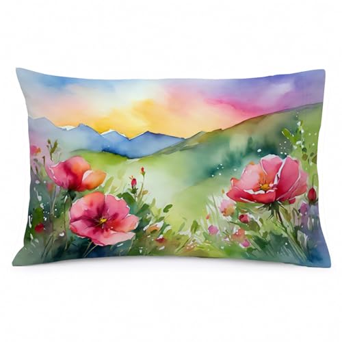 Caroline's Treasures DAC1695PILLOWCASE North Dakota Wild Prairie Roses in Watercolor Fabric Standard Pillowcase Lightweight Super Soft Easy Care Decorative Artwork Pillowcase, Standard