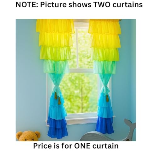 Image of NYSARG Decor Hub Ruffle Cotton Curtain for Window | Boho Style | Light Filtering Single Frill Curtain for Living Room, Bedroom, Kids Room & Kitchen (5 feet, 60 * 42inch) (Green)