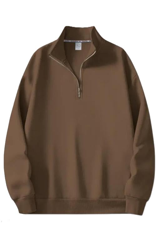 Mens Half Zip High Neck Fleece Sweatshirt Full Sleeve Casual Winter Pullover Street Everyday Comfort Top Brown S-picture-21