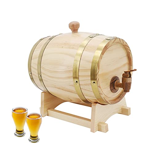 MoYouno Barril de roble de 3 litros, barriles para hacer vino, barril de vino vintage, dispensador de barril de vino de madera con soporte para grifo para cerveza, whisky, ron puerto