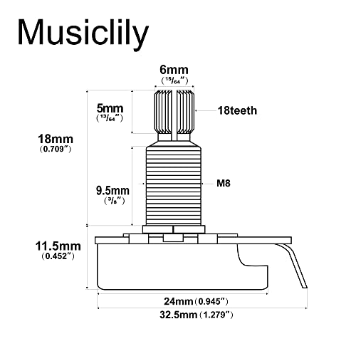 Musiclily Pro Brass Thread Full Metric Sized Control Pots A1 Meg Audio Taper Potentiometers for Guitar(Set of 2) - Image 2