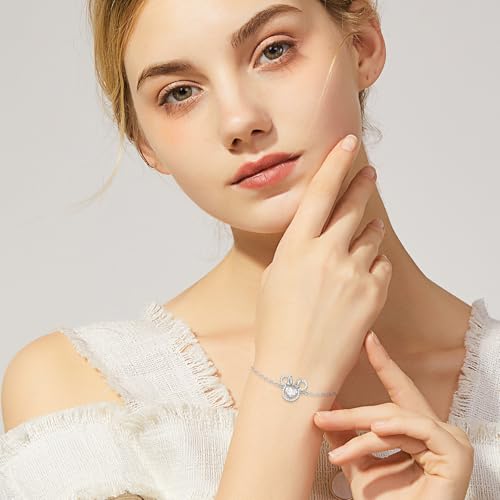 Mouse Bracelet for Women Sterling Silver CZ Mouse Heart Chain Bracelet Sparkling Cute Love Minnie Bow Animal Cartoon Link Bracelet Lucky Cute Princess Jewelry Gifts for Women Daughter Birthday4