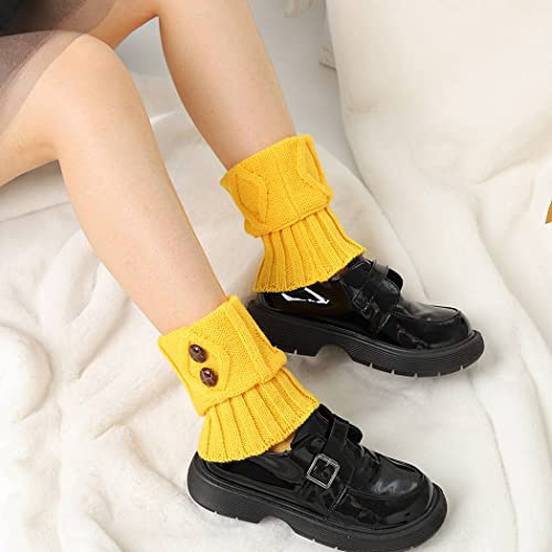 Image of Short Socks Warmers Crochet Knitted Boot Cuffs Leg Warmers Button Toppers for Women and Girls