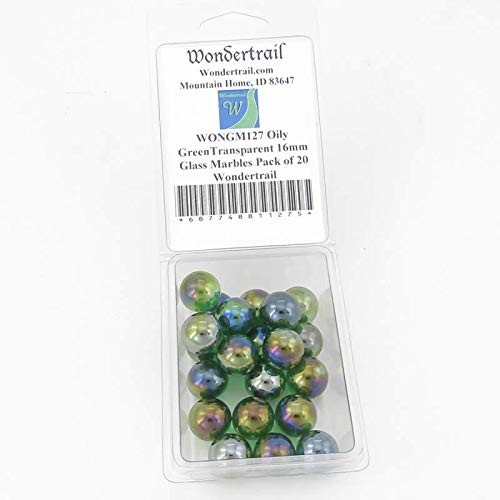 Oily GreenTransparent 16mm Glass Marbles Pack of 20 Wondertrail