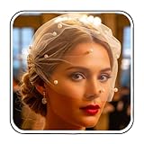 HEREAD Pearl Bride Wedding Birdcage Veil White Short Bridal Veils Crystal Headpiece Accessories with Comb for Women and Girls (White)