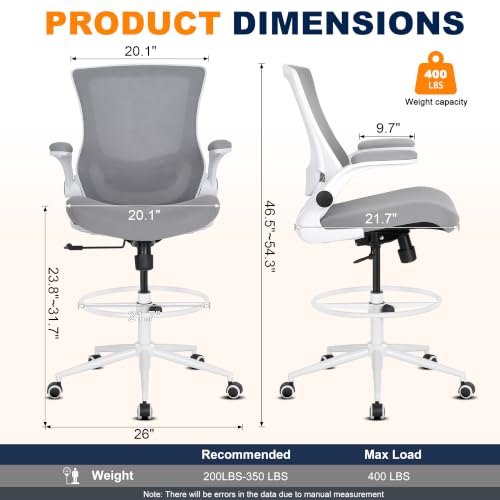 Image of Misolant Drafting Chair for Standing Desk, Tall Office Chair with Adjustable Height, 120Recline,Footrest Ring,Lumbar Support,High Office Chair for Home