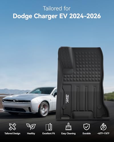 Image of 3W Floor Mats & Cargo Liner & Seatback Mats for 2024-2025 2026 Dodge Charger EV Daytona (Fit 2-Door, Not for 4-Door) Scat Pack & R /T, All Weather TPE Custom Fit Car Mats Floor Liners Full Set, Black