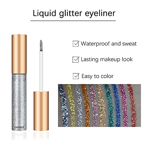 Ownest 10 Colors Liquid Glitter Eyeliner Set, Metallic Shimmer Glitter Eyeshadow, Long Lasting Waterproof Shimmer Sparkling Eyeliner Eye Shadow-10Pcs(B) #TOP6