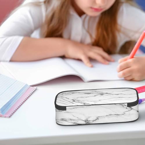 Image of White Marble Pencil Case Stone Floor Granite Big Capacity Pen Case Pencil Pouch Pen Bag School Students Boy Girl