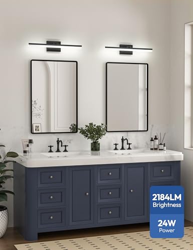 Image of VOLISUN Modern Bathroom Vanity Light 24 inch, 24W Dimmable 5CCT Led Bathroom Light Fixture Over Mirror, Black Bar Vanity Light for Bathrooms Mirror Cabinets Bedroom-ETL Certificated